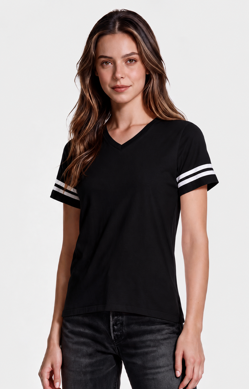 1433 - Women's Varsity with Stripes Tee