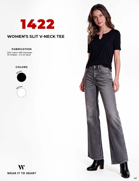 1422 - Women's CVC Slit V Neck