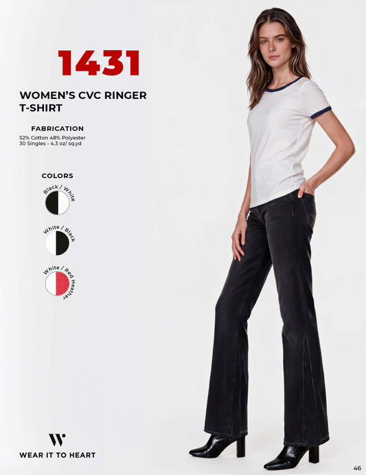 1431 - Women's CVC Ringer T-shirt