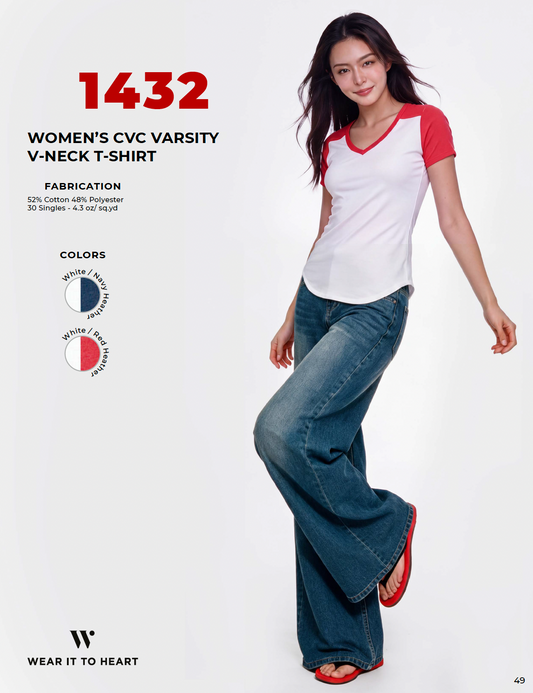 1432 - Women's CVC Varsity V-Neck T-shirt