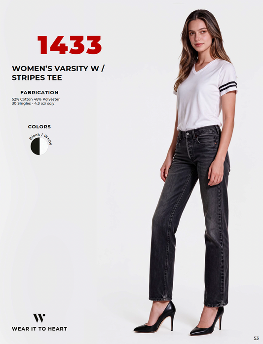 1433 - Women's Varsity with Stripes Tee